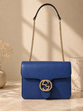 $2,450 New Authentic GUCCI Interlocking Blue Caspian Purse Chain bag